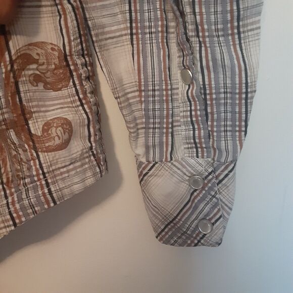 Buckle BKE Men Shirt XL Gray Plaid Slim Fit Pearl Snap Long Sleeve Western - Picture 7 of 10
